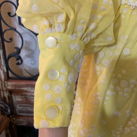 Vintage Rare Flocked Yellow Maxi‎ Dress - Picture 2 of 16